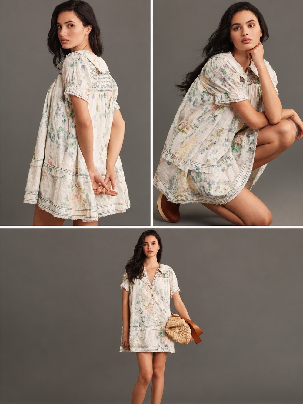 Anthropologie Pilcro Puff-Sleeve Collared Babydoll Mini Dress Pastel Sweet Sz M